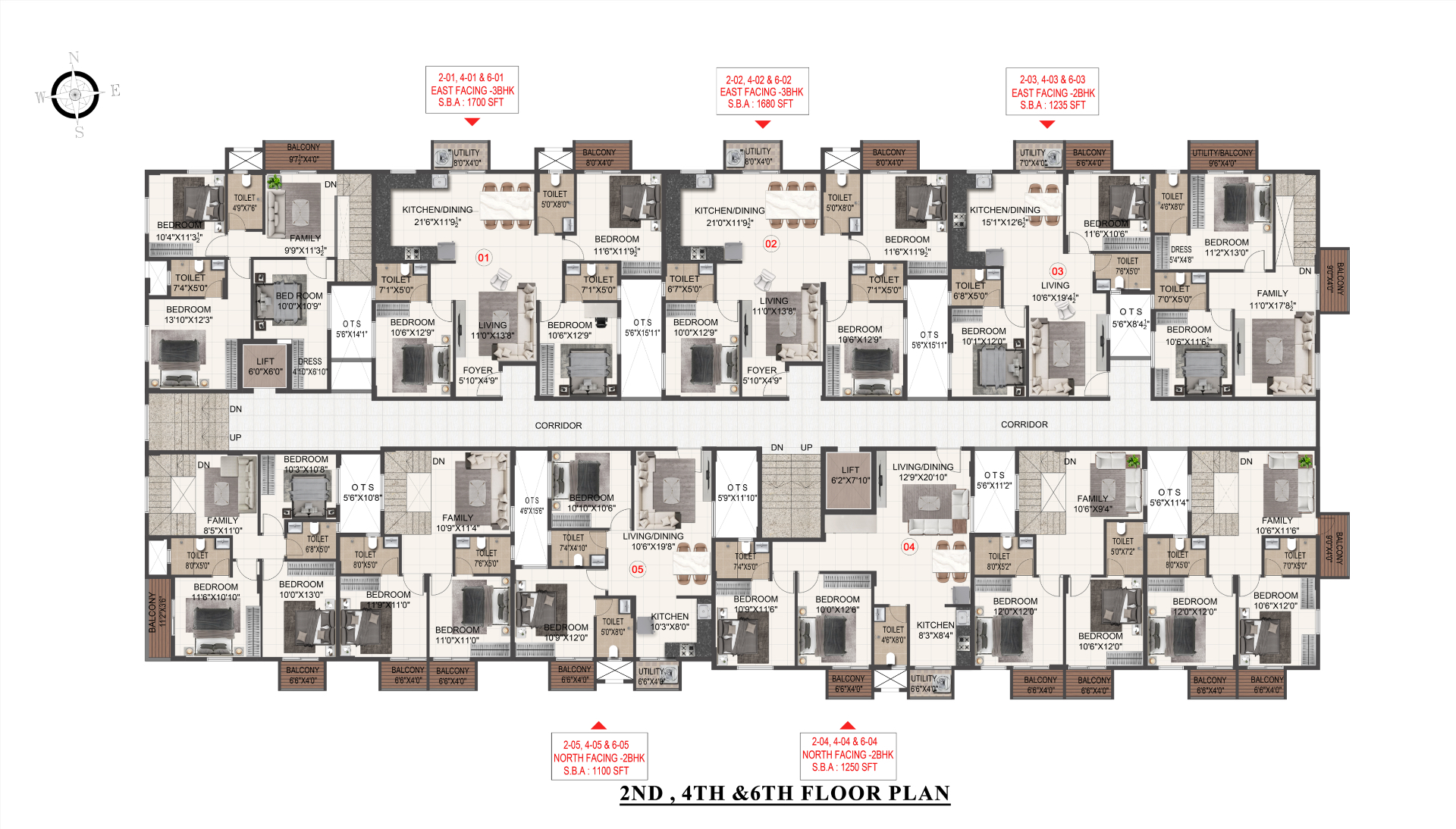 2nd, 4th & 6th Floor Plan