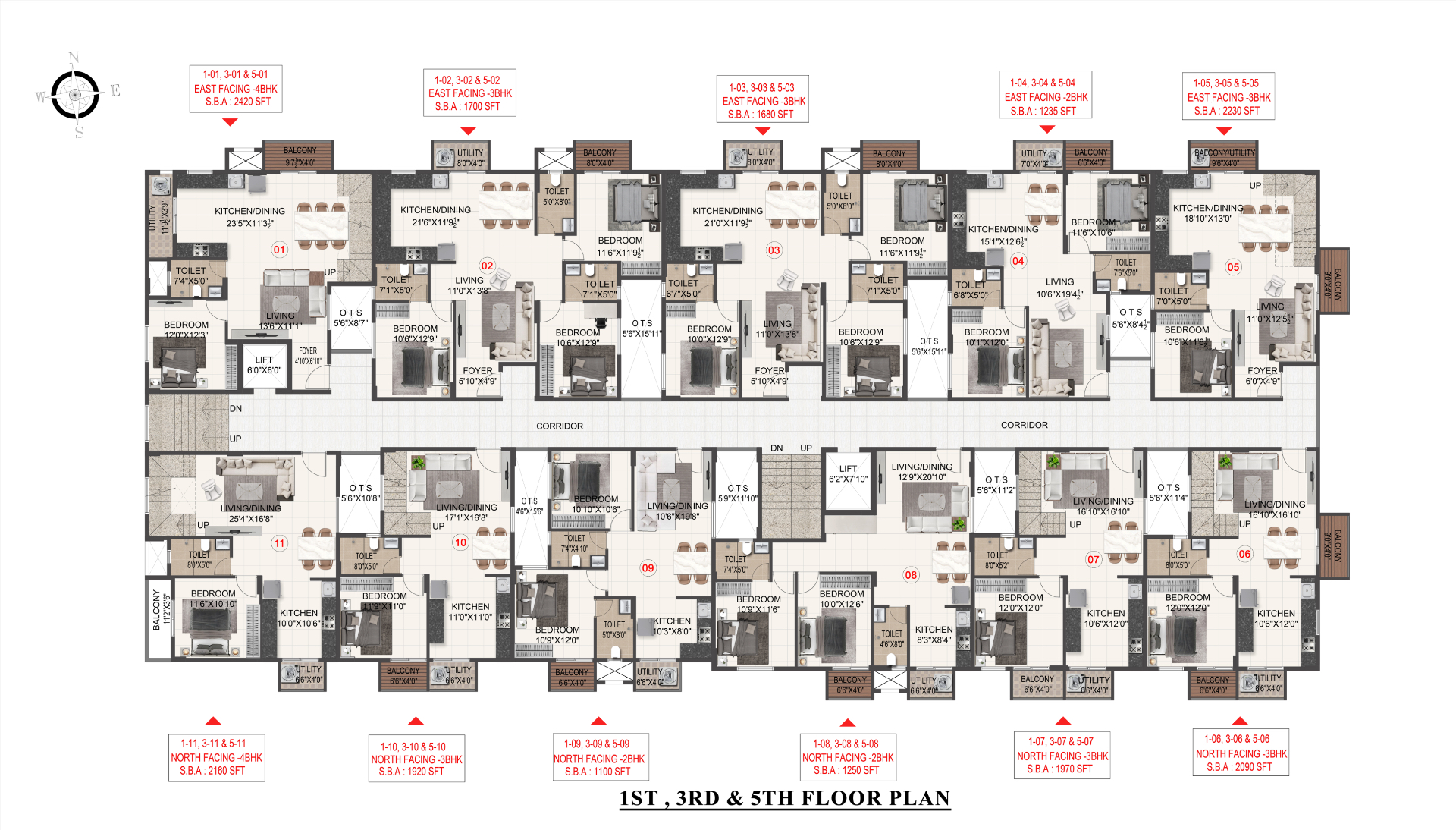 1st, 3rd & 5th Floor Plan